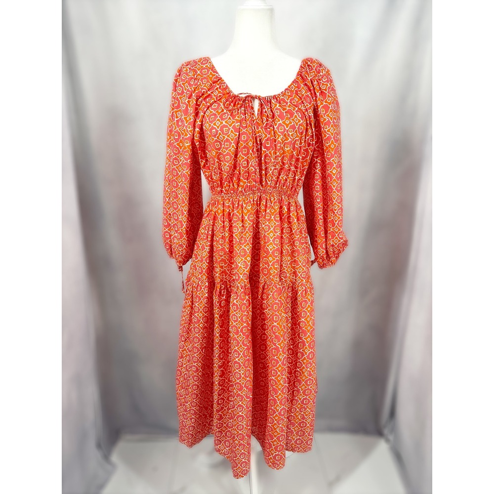 Ciao Lucia Cotton Long Sleeve Geometric Orange Dress Women's Size Medium